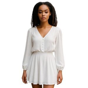 Anna Cate White Caelynn Smocked Long Sleeve Mini Dress |S
